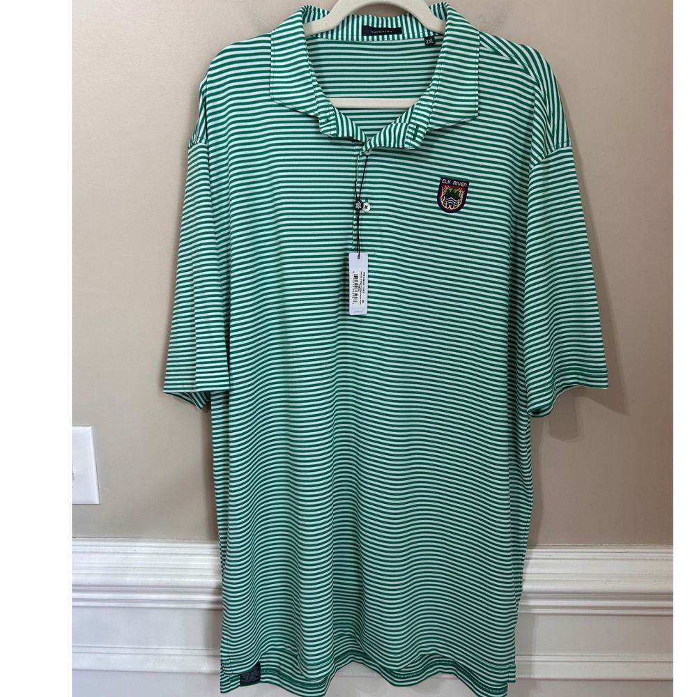 Turtleson Mens 2XL Elk River Club Tanner Green White Tanner Stripe Golf Polo
